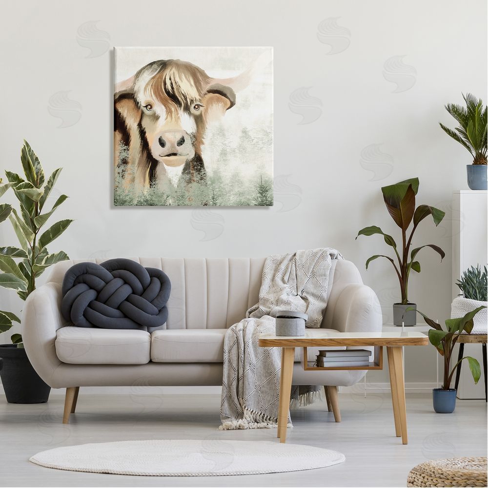 Elizabeth Medley Highland Cattle Nature Trees Collage Canvas Wall Art in Room