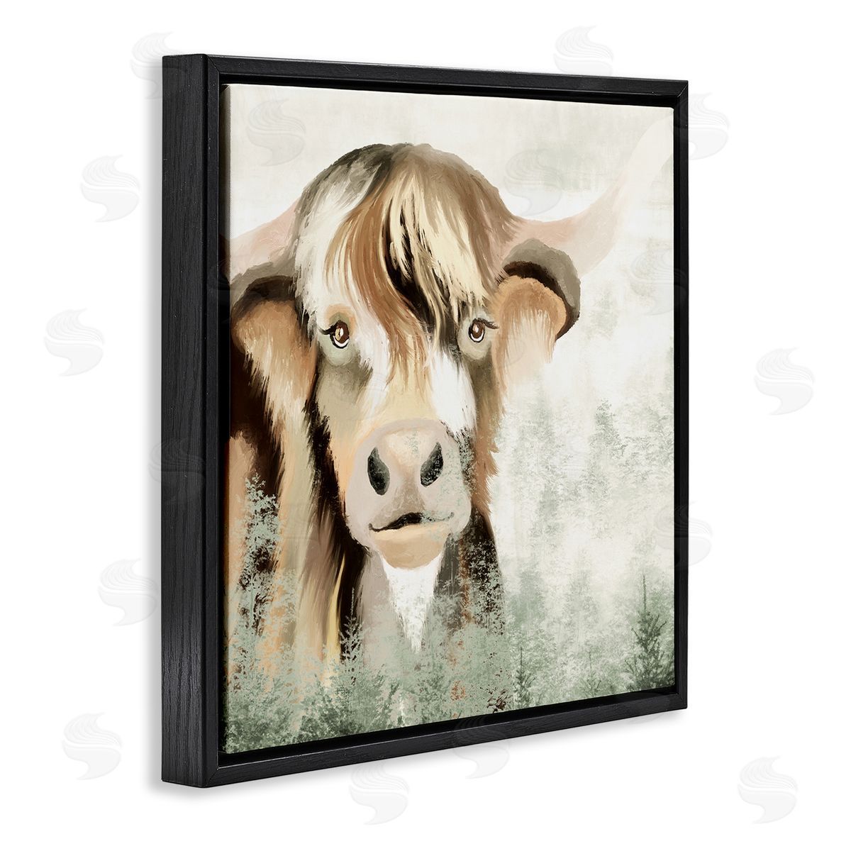 Elizabeth Medley Highland Cattle Nature Trees Collage Black Floating Frame Canvas Wall Art Print