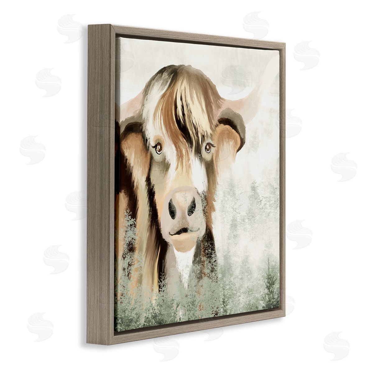 Elizabeth Medley Highland Cattle Nature Trees Collage Brown Floating Frame Canvas Wall Art Print