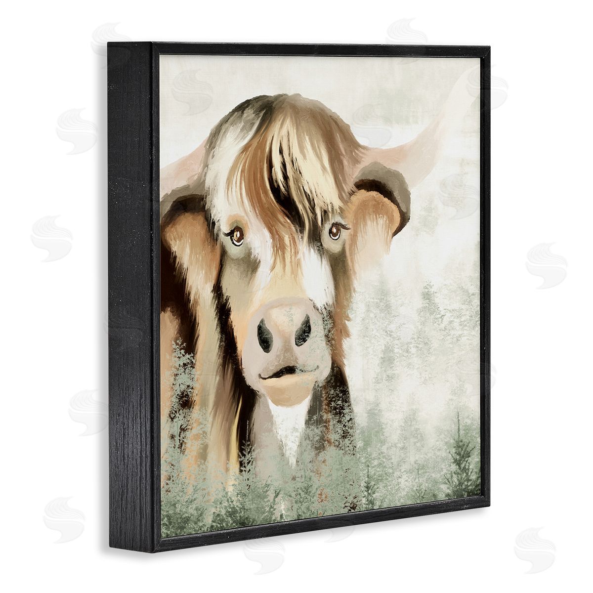 Elizabeth Medley Highland Cattle Nature Trees Collage Black Framed Glicee Wall Art Print