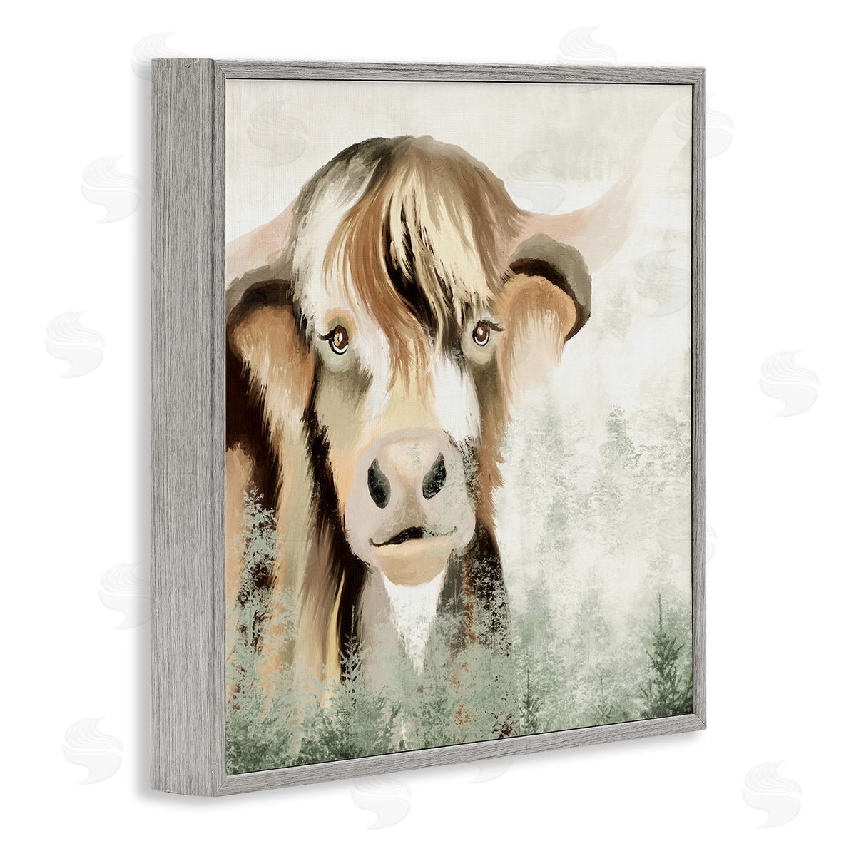Elizabeth Medley Highland Cattle Nature Trees Collage Gray Framed Glicee Wall Art Print