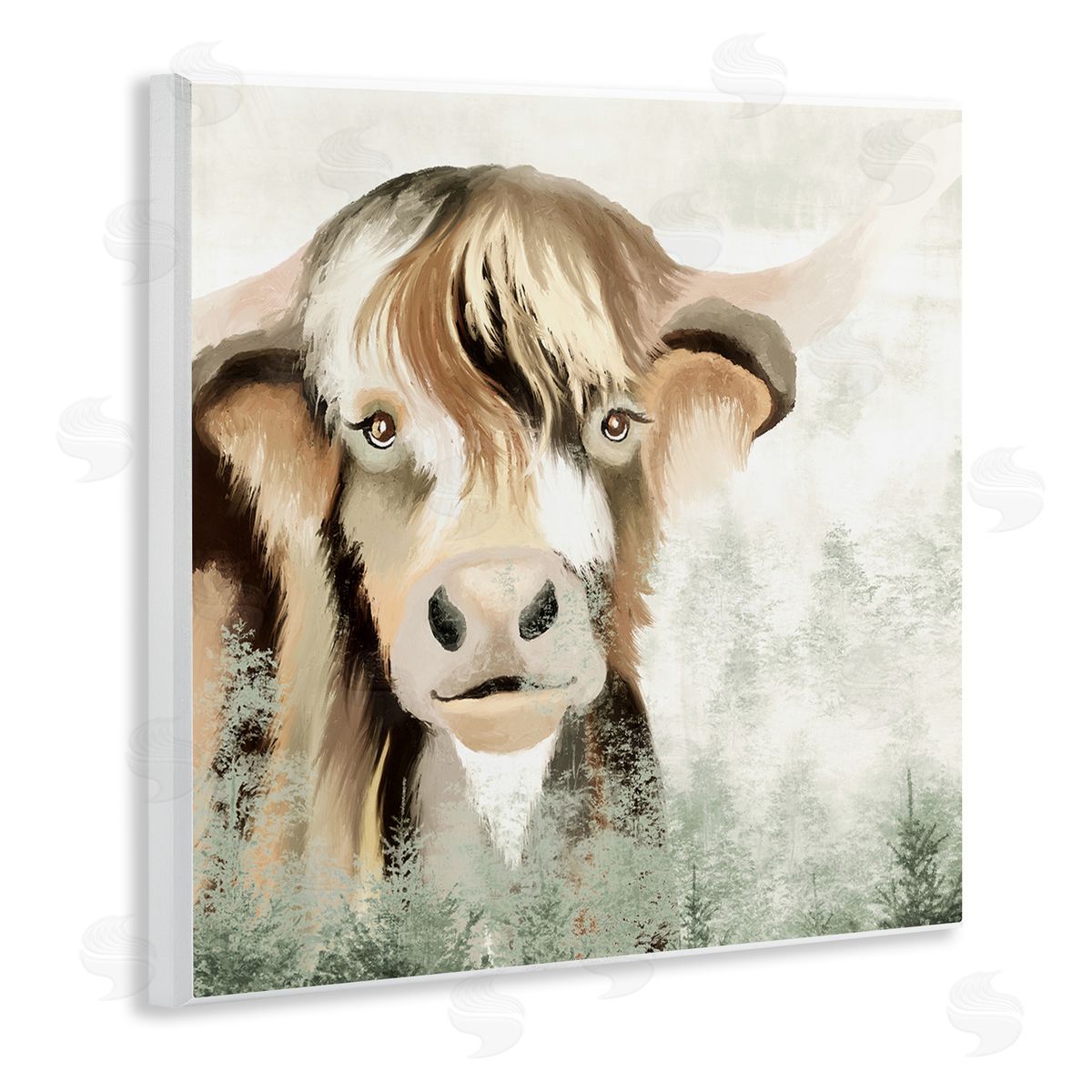 Elizabeth Medley Highland Cattle Nature Trees Collage Wooden Wall Plaque Art Print
