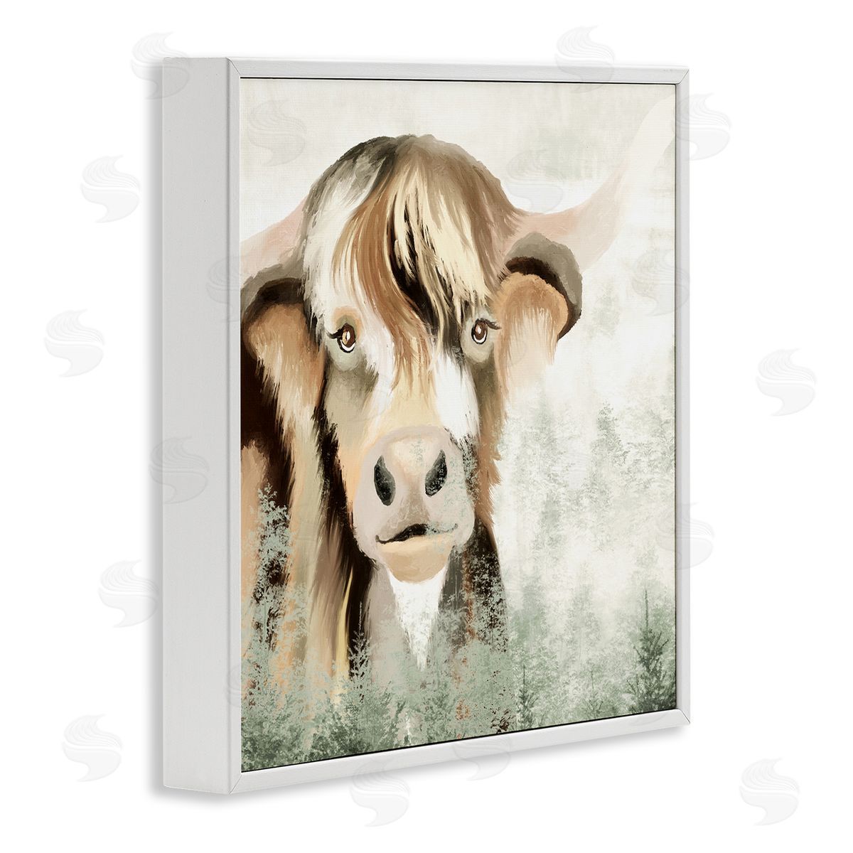 Elizabeth Medley Highland Cattle Nature Trees Collage White Framed Glicee Wall Art Print