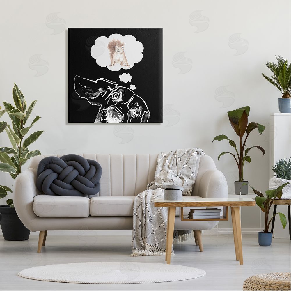 Patricia Pinto Funny Dog Dreaming Squirrel Pet Canvas Wall Art in Room