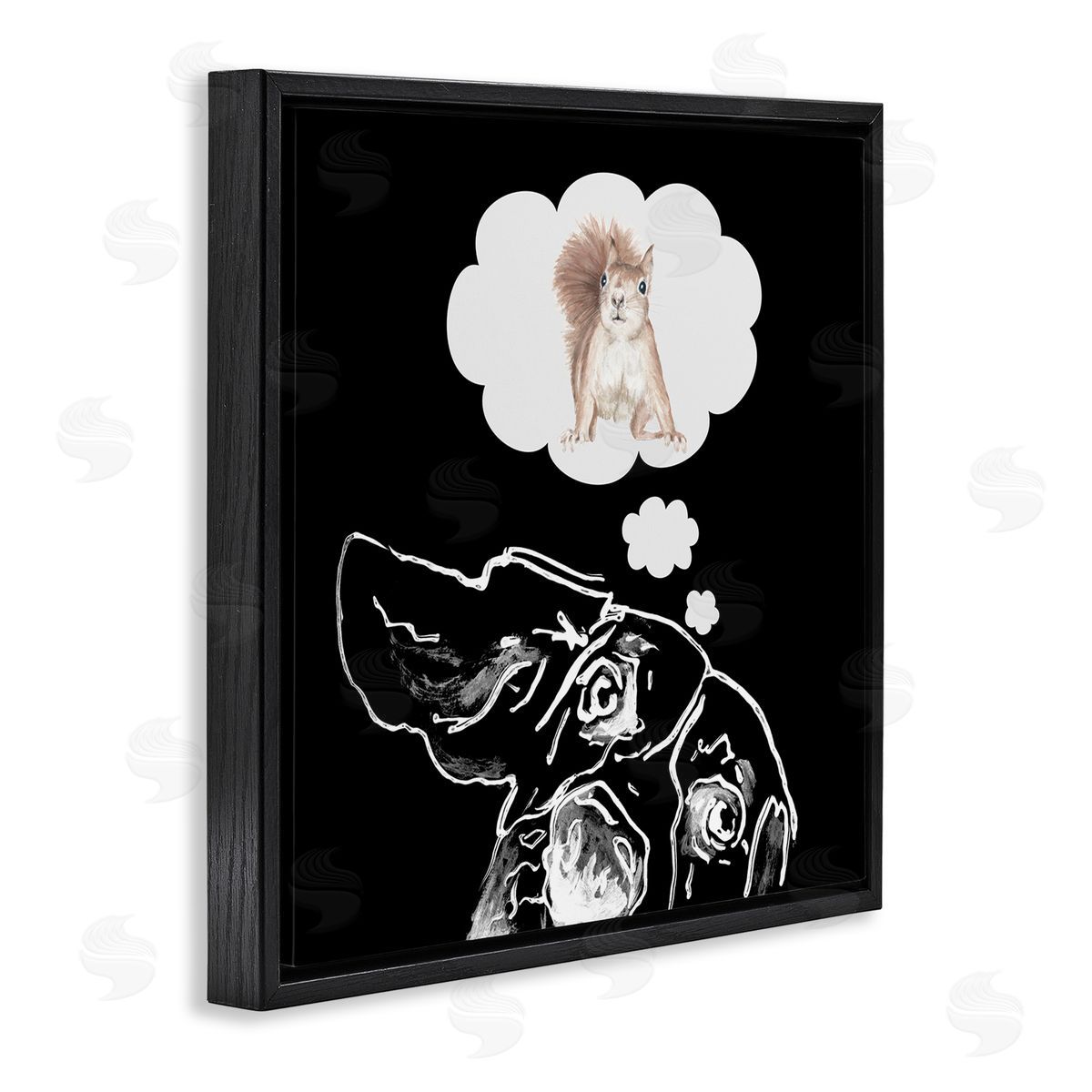 Patricia Pinto Funny Dog Dreaming Squirrel Pet Black Floating Frame Canvas Wall Art Print