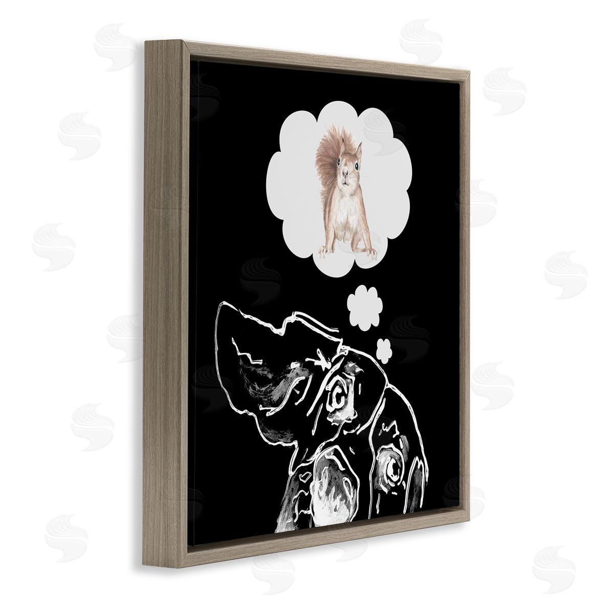 Patricia Pinto Funny Dog Dreaming Squirrel Pet Brown Floating Frame Canvas Wall Art Print