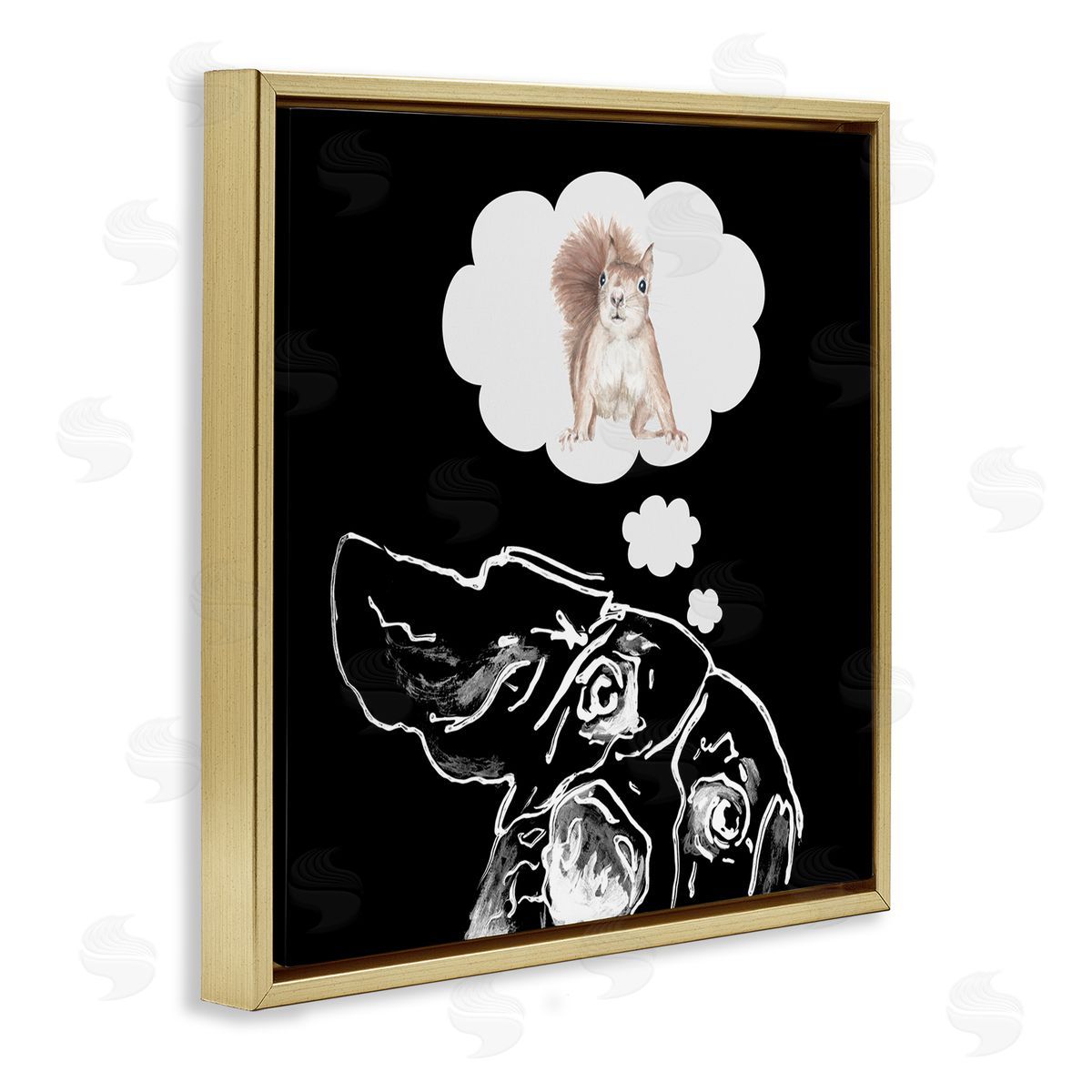 Patricia Pinto Funny Dog Dreaming Squirrel Pet Gold Floating Frame Canvas Wall Art Print