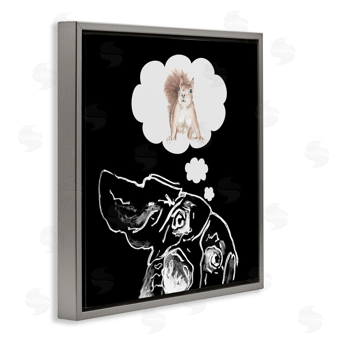 Patricia Pinto Funny Dog Dreaming Squirrel Pet Gray Floating Frame Canvas Wall Art Print