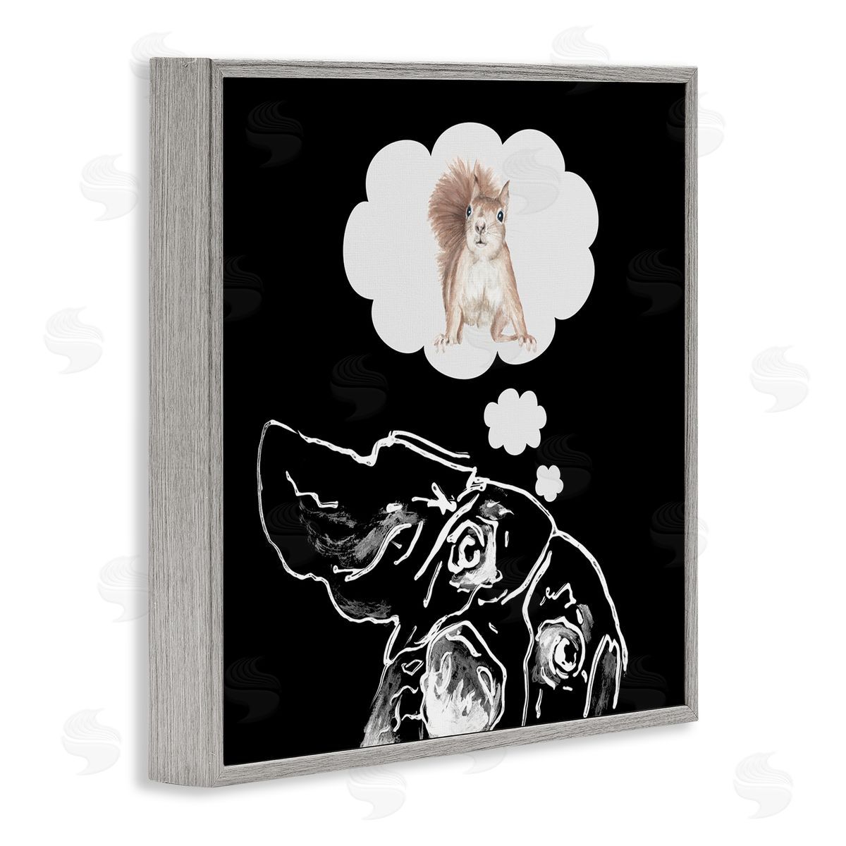 Patricia Pinto Funny Dog Dreaming Squirrel Pet Gray Framed Glicee Wall Art Print