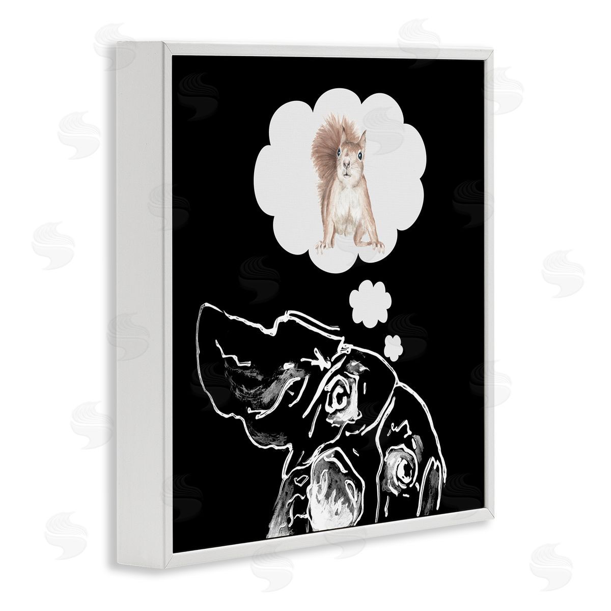 Patricia Pinto Funny Dog Dreaming Squirrel Pet White Framed Glicee Wall Art Print