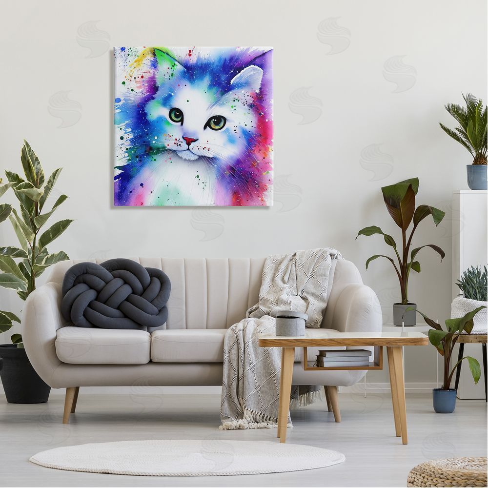 Denise Dundon Bold Kitten Paint Splatter Animal Canvas Wall Art in Room