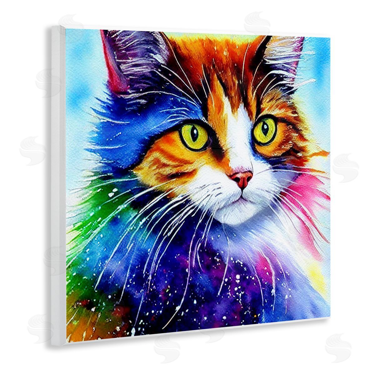 Denise Dundon Bold Rainbow Cat Face Portrait Wooden Wall Plaque Art Print