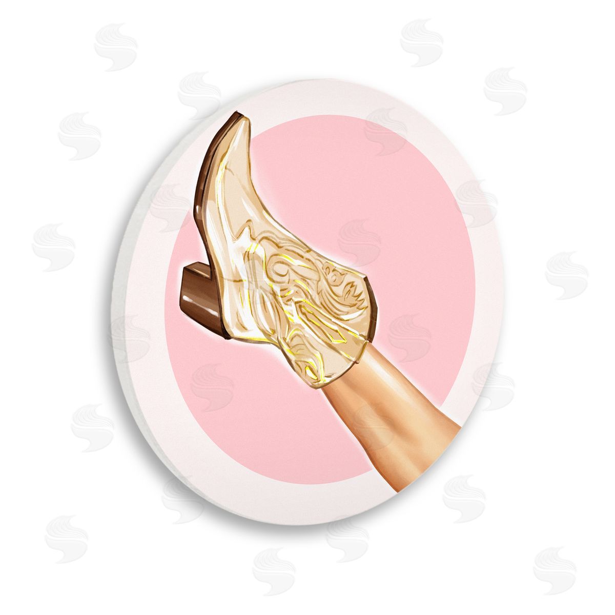 Ziwei Li Pink Cowgirl Boot Fashion Wooden Wall Plaque Art Print