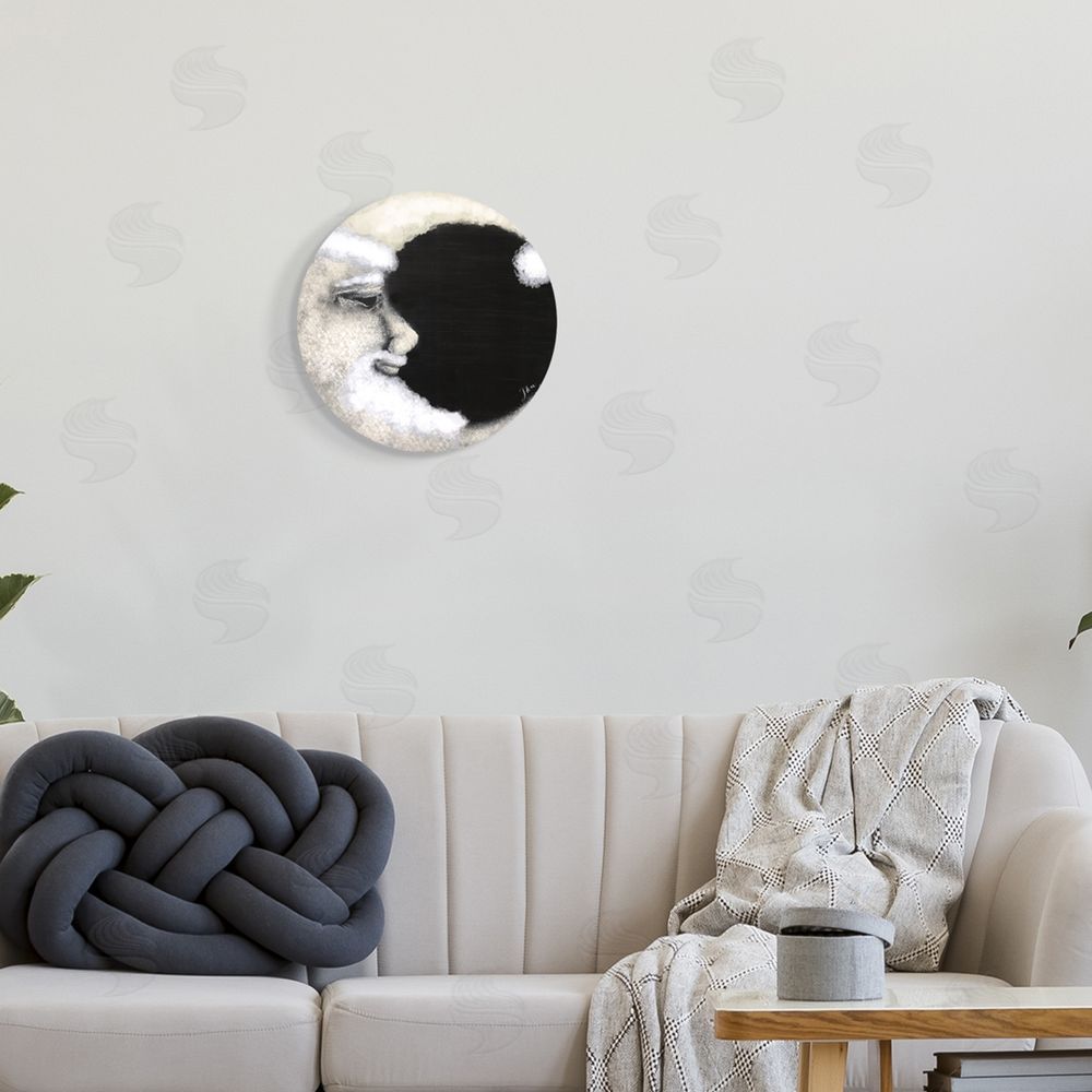 Julie Norkus Smiling Nighttime Moon Astronomy  Round Wall Plaque Art Print in Room
