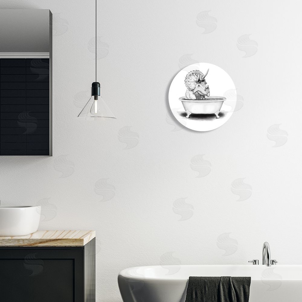 Rachel Nieman Triceratops Bathing Tub Dinosaur Round Wall Plaque Art Print in Room
