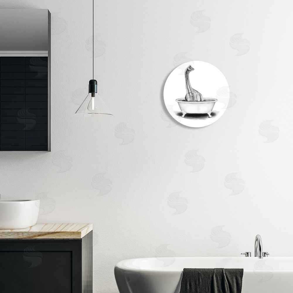 Rachel Nieman Monochrome Dinosaur Bathtub Bathroom Round Wall Plaque Art Print in Room