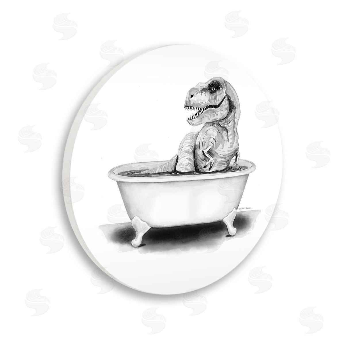 Rachel Nieman Fun Bathroom T-Rex Dinosaur Wooden Wall Plaque Art Print