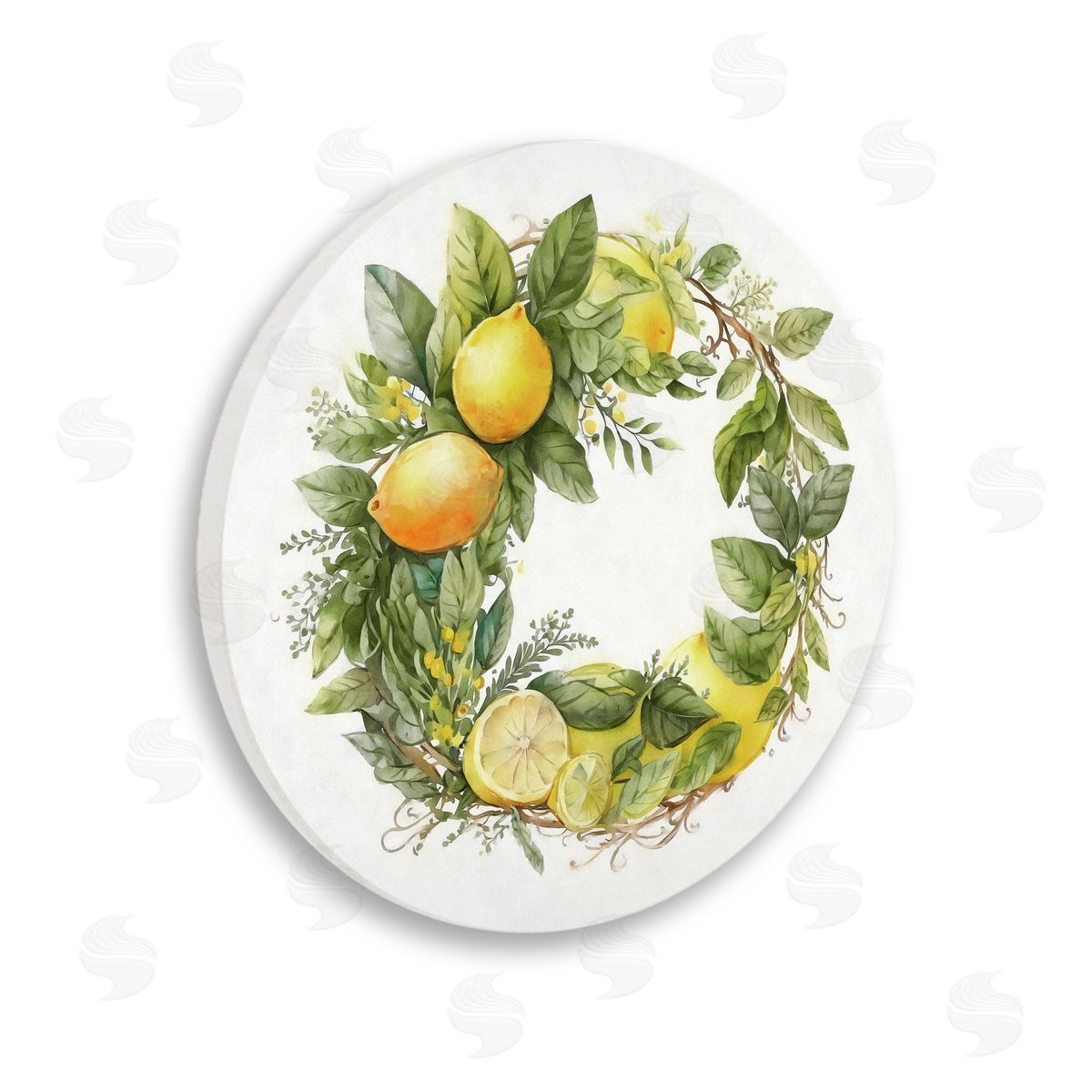 Ziwei Li Country Citrus Lemons Botanical Wreath Wooden Wall Plaque Art Print