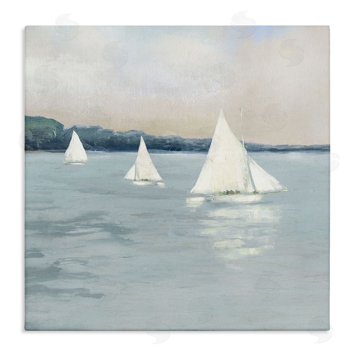 Sally Swatland Three Sailboats Nautical Seascape Stretched Canvas Wall Art Print