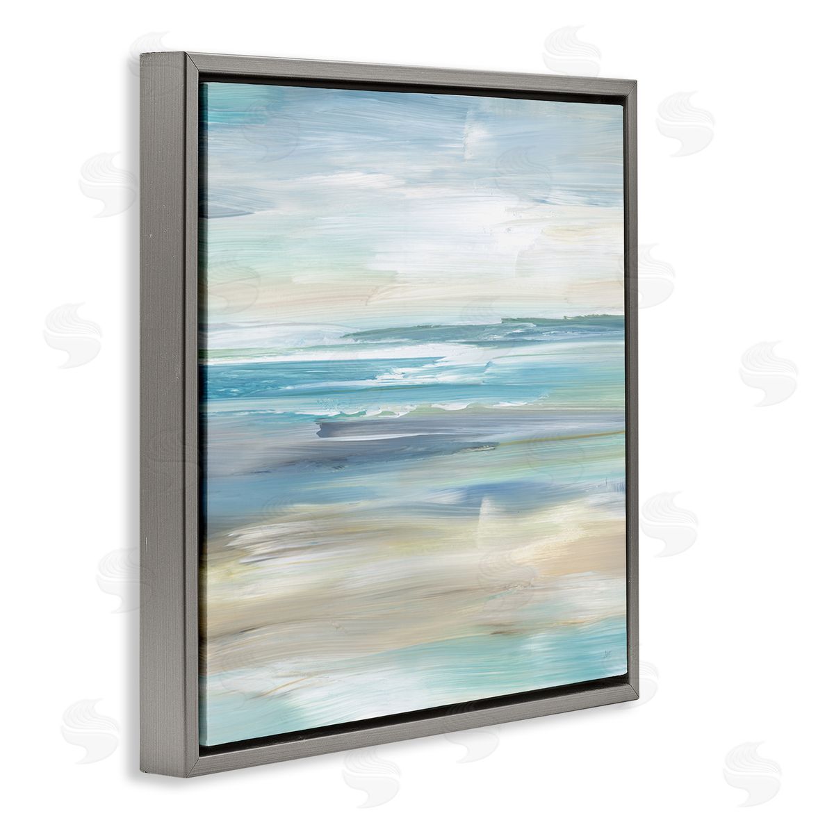 Nan Nautical Beach Shore Abstraction Gray Floating Frame Canvas Wall Art Print