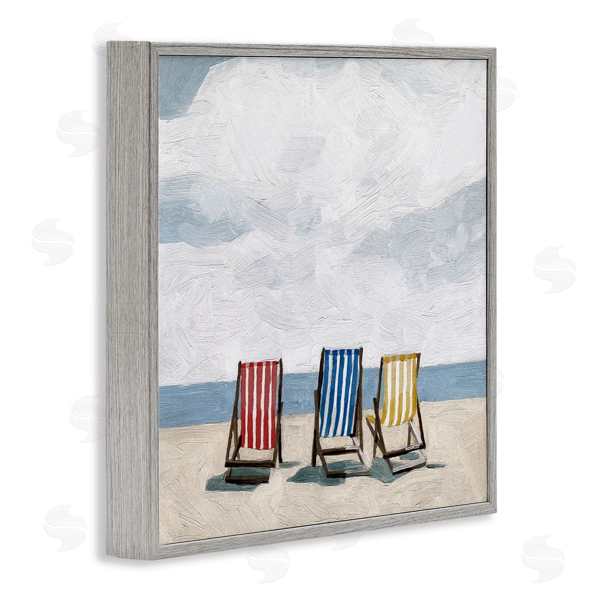 Emma Scarvey Beach Chairs Coastal Cloudy Shore Gray Framed Glicee Wall Art Print