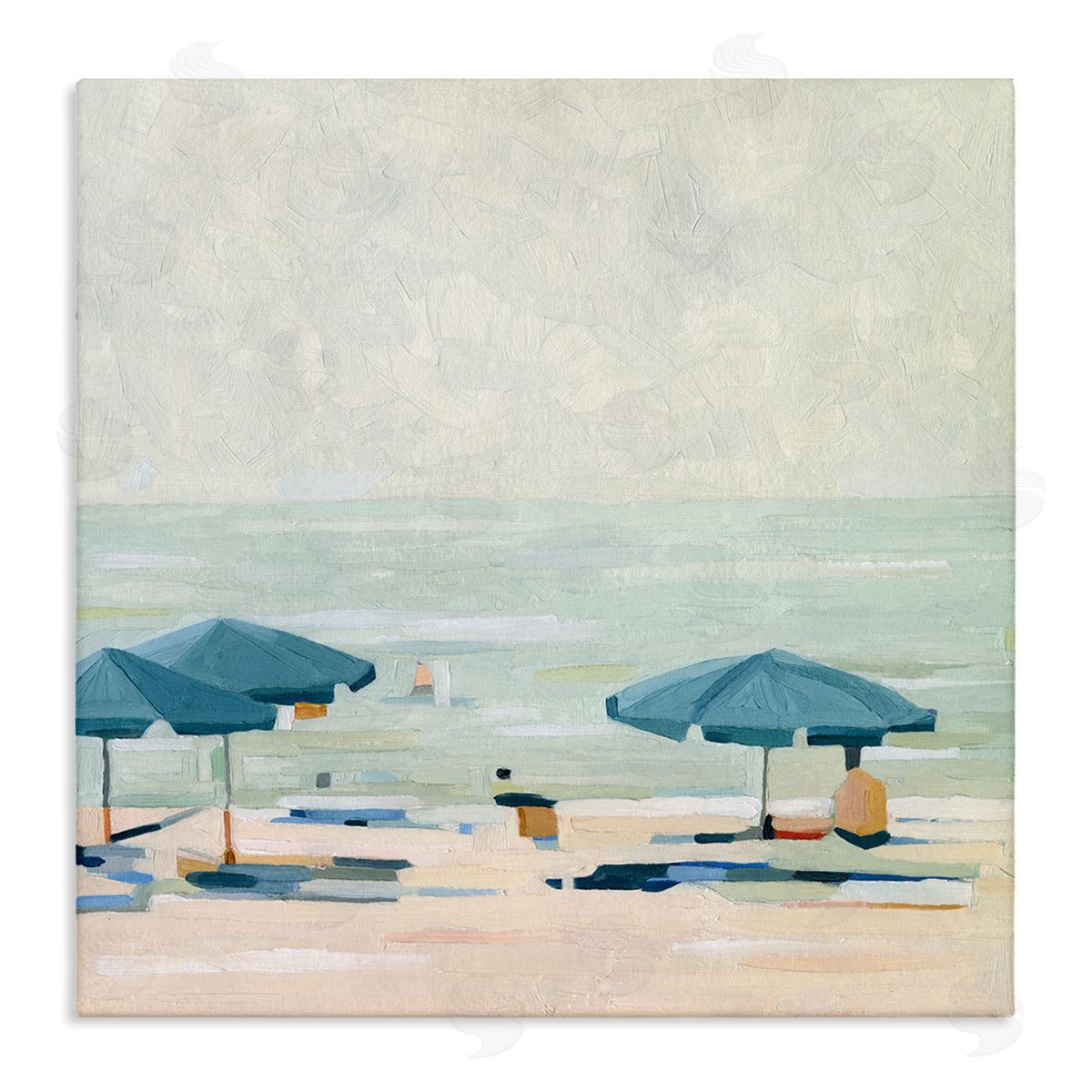 Emma Scarvey Abstract Beach Umbrellas on Shore Stretched Canvas Wall Art Print
