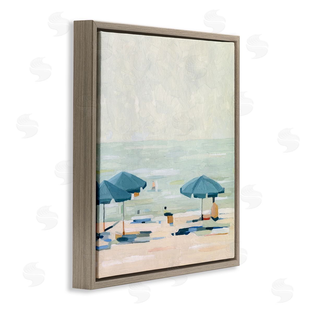 Emma Scarvey Abstract Beach Umbrellas on Shore Brown Floating Frame Canvas Wall Art Print