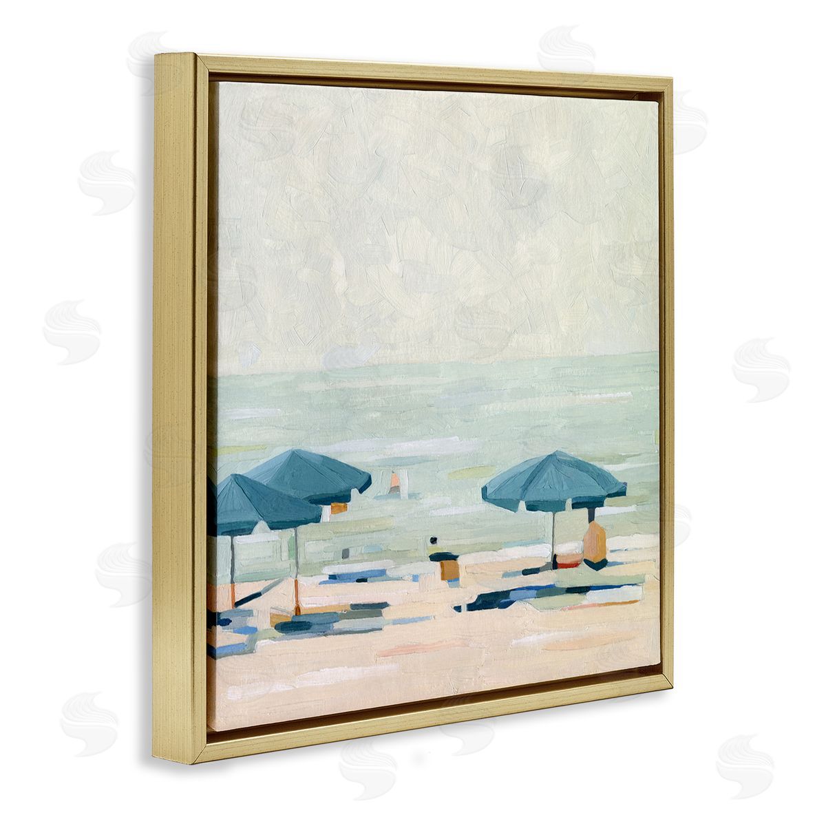 Emma Scarvey Abstract Beach Umbrellas on Shore Gold Floating Frame Canvas Wall Art Print