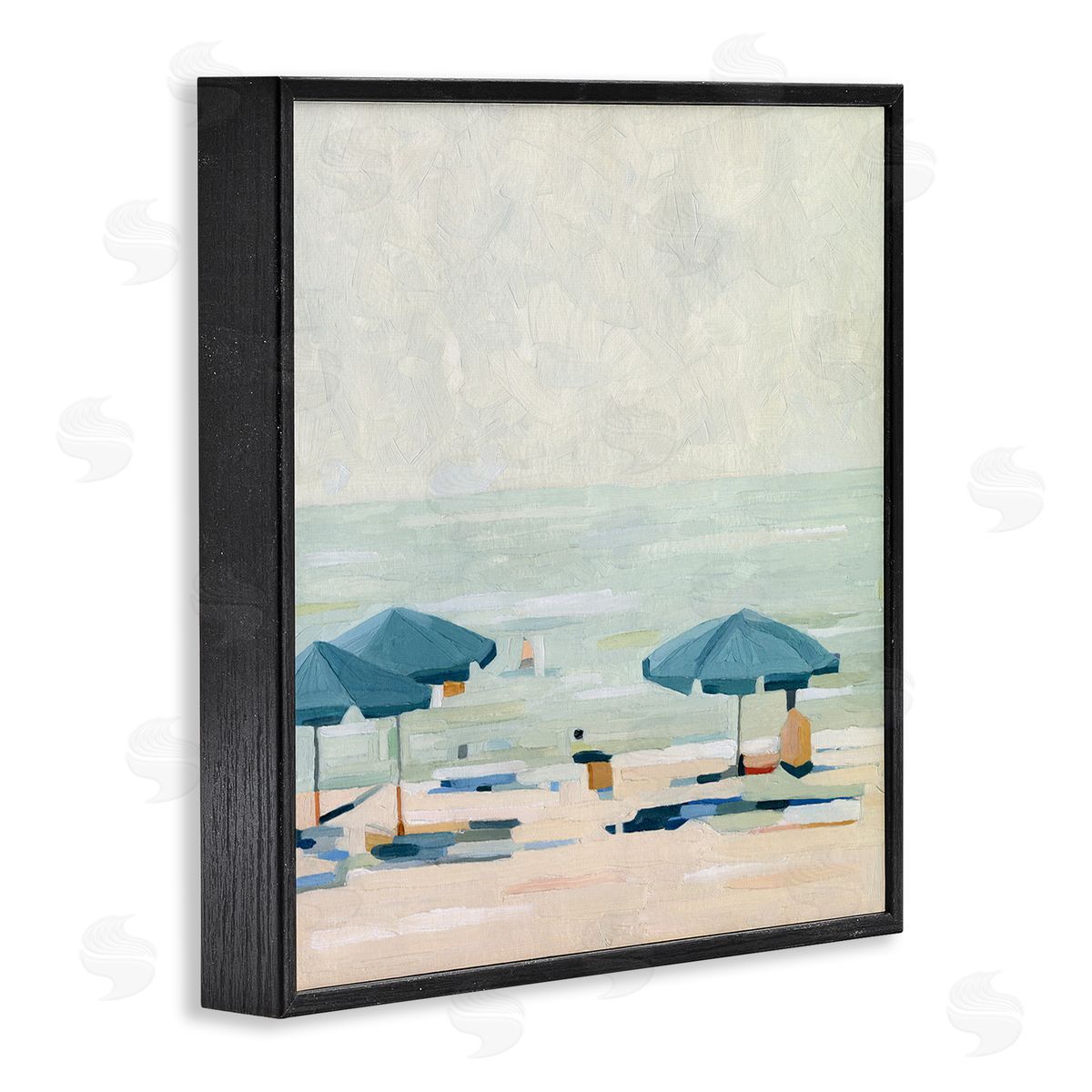 Emma Scarvey Abstract Beach Umbrellas on Shore Black Framed Glicee Wall Art Print