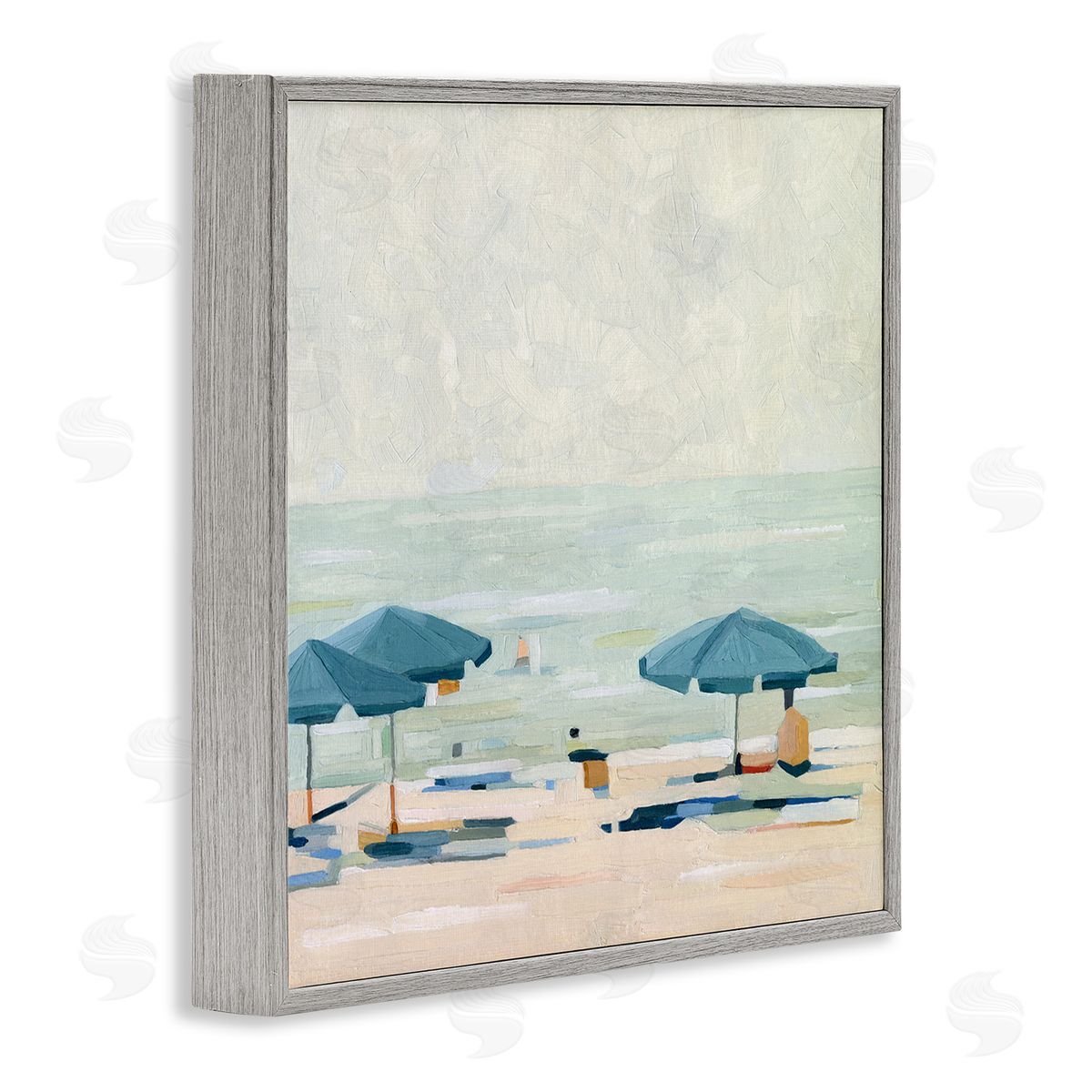 Emma Scarvey Abstract Beach Umbrellas on Shore Gray Framed Glicee Wall Art Print