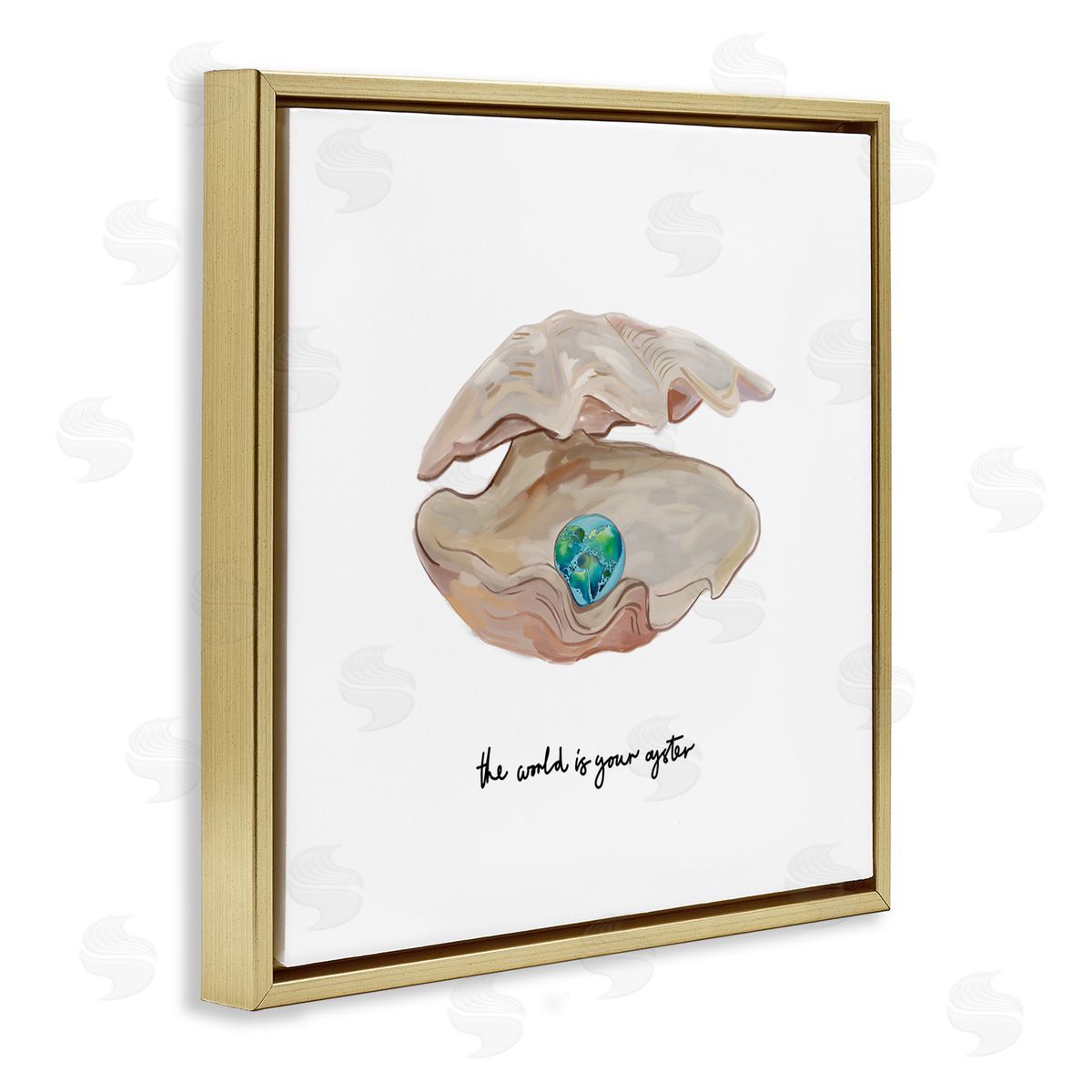 Amelia Noyes Clam Shell Turquoise Pearl Gold Floating Frame Canvas Wall Art Print