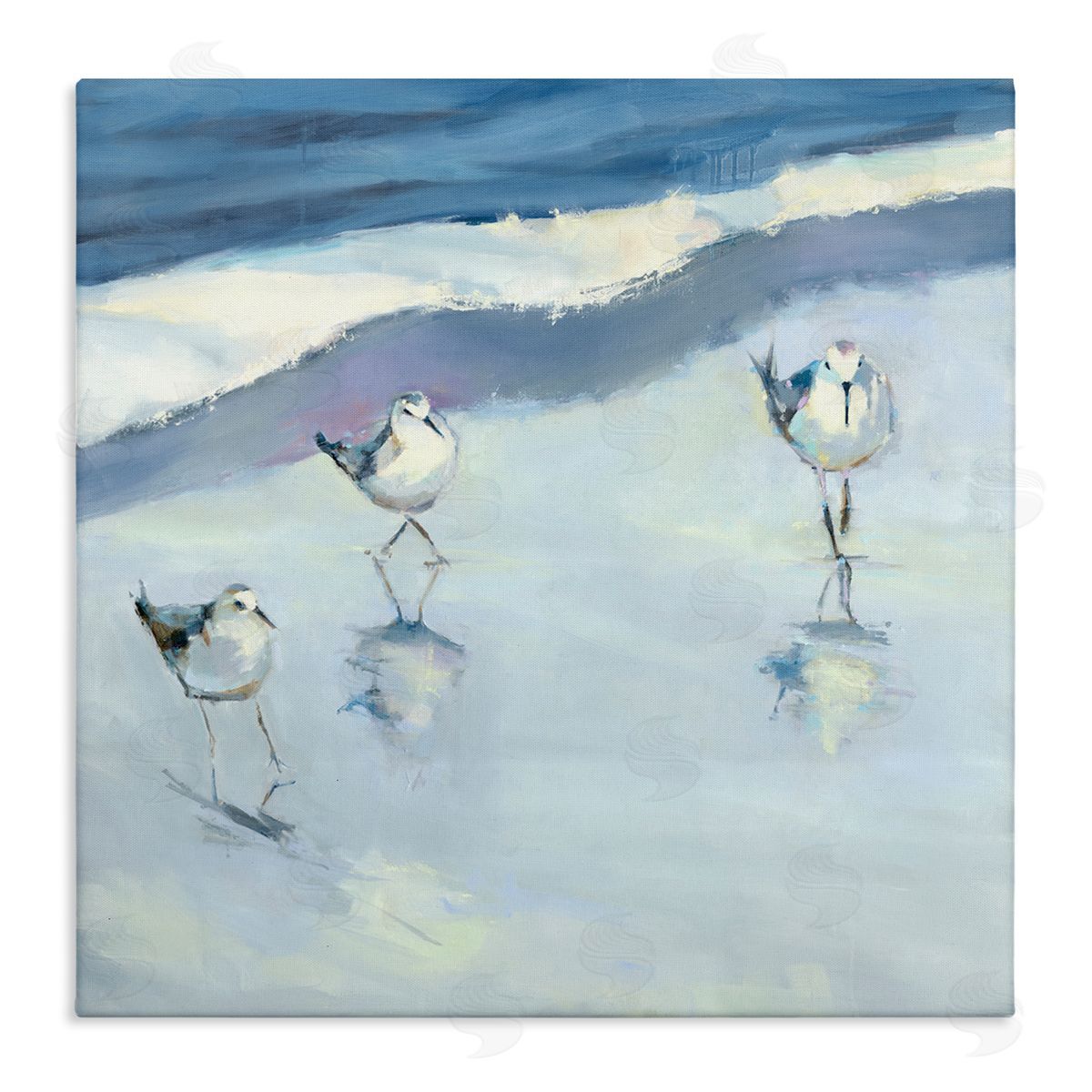 Kathleen Broaderick Blue Abstract Sandpipers Painting Stretched Canvas Wall Art Print