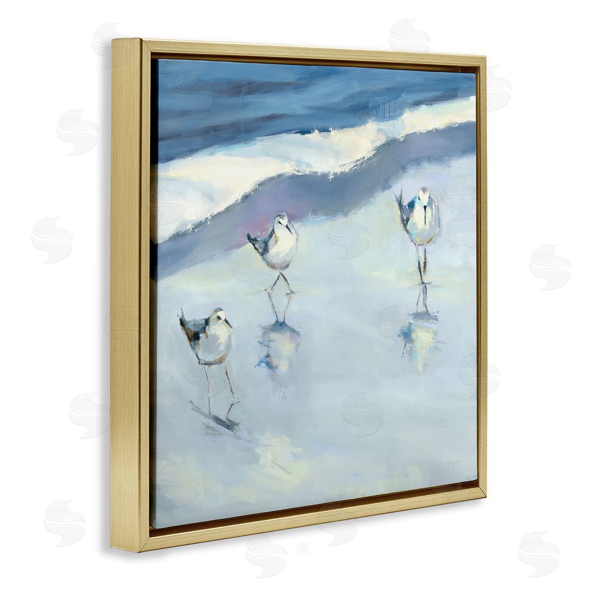 Kathleen Broaderick Blue Abstract Sandpipers Painting Gold Floating Frame Canvas Wall Art Print