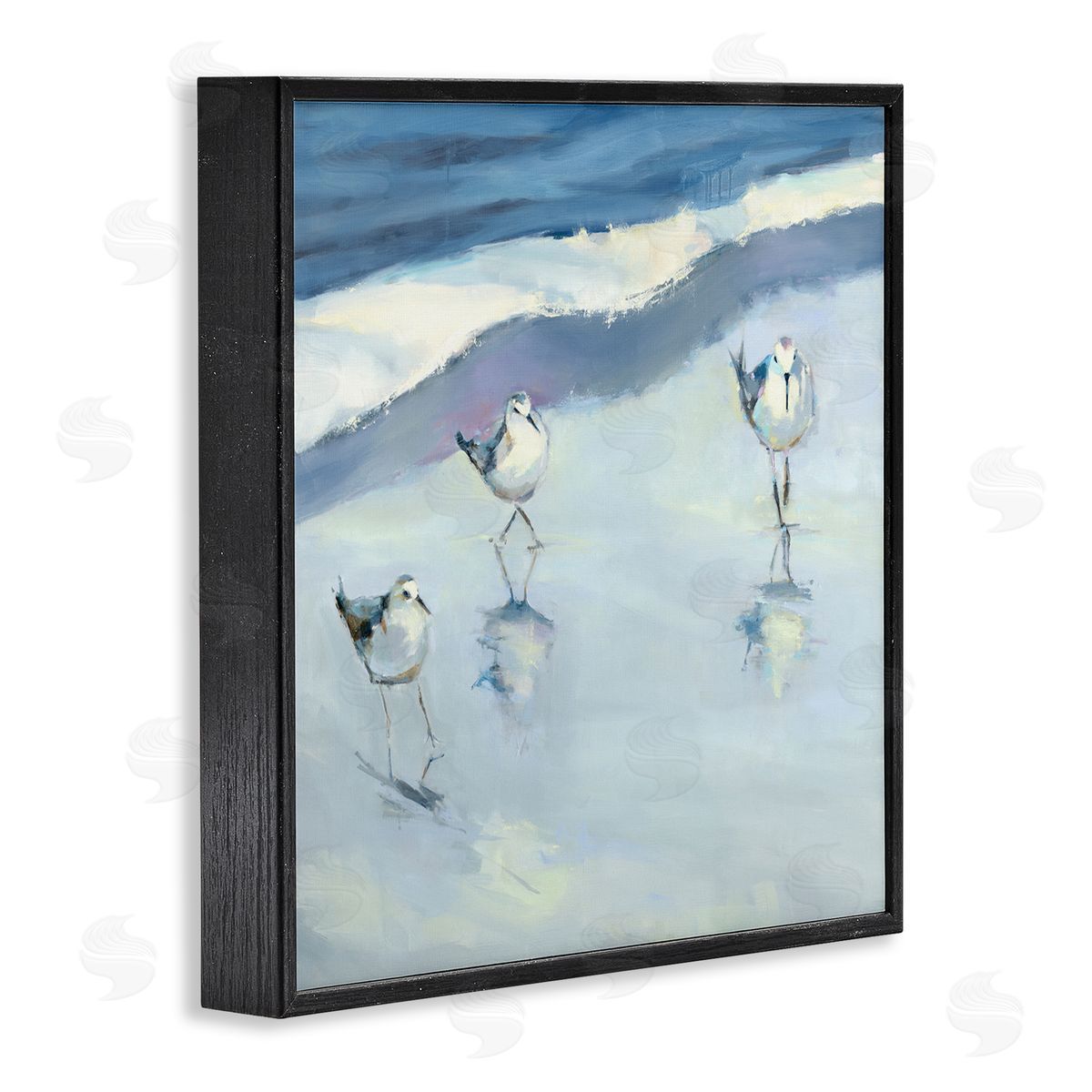 Kathleen Broaderick Blue Abstract Sandpipers Painting Black Framed Glicee Wall Art Print