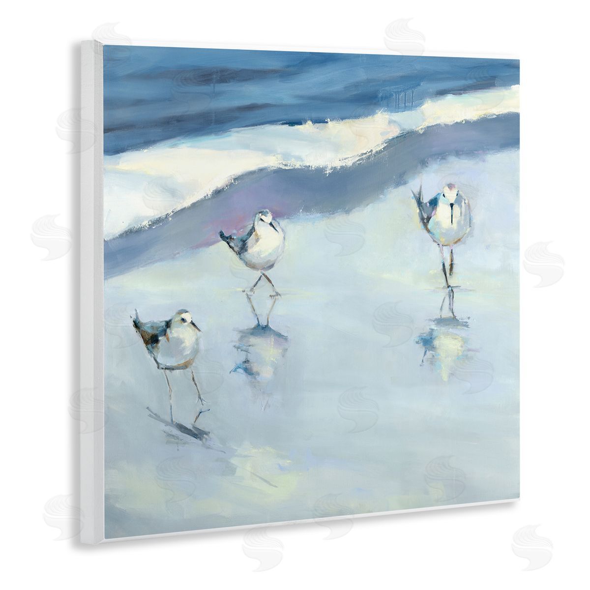 Kathleen Broaderick Blue Abstract Sandpipers Painting Wooden Wall Plaque Art Print