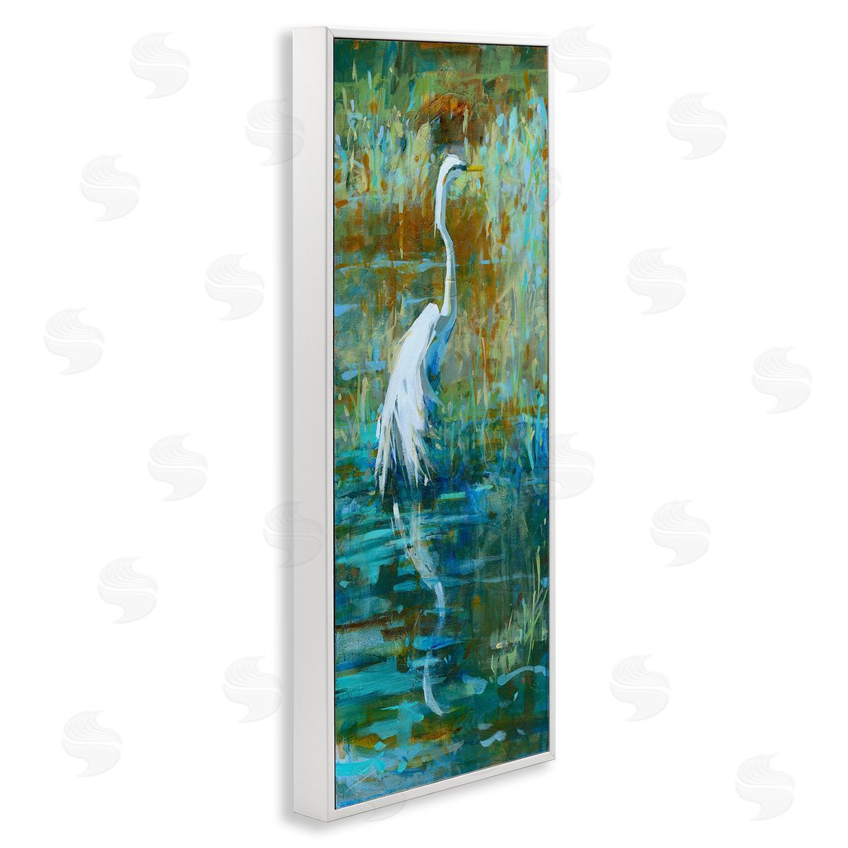 Kathleen Broaderick Egret Bird Swimming Pond Nature  White Framed Glicee Wall Art Print
