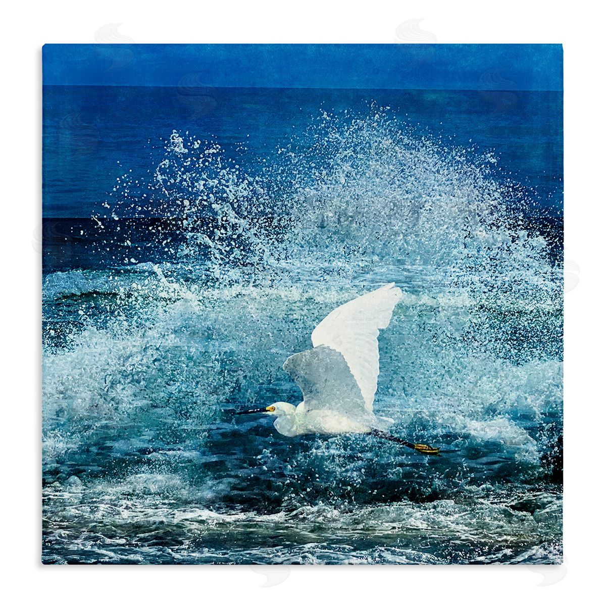 Christine Zalewski Egret Flying Waves Splashing Stretched Canvas Wall Art Print