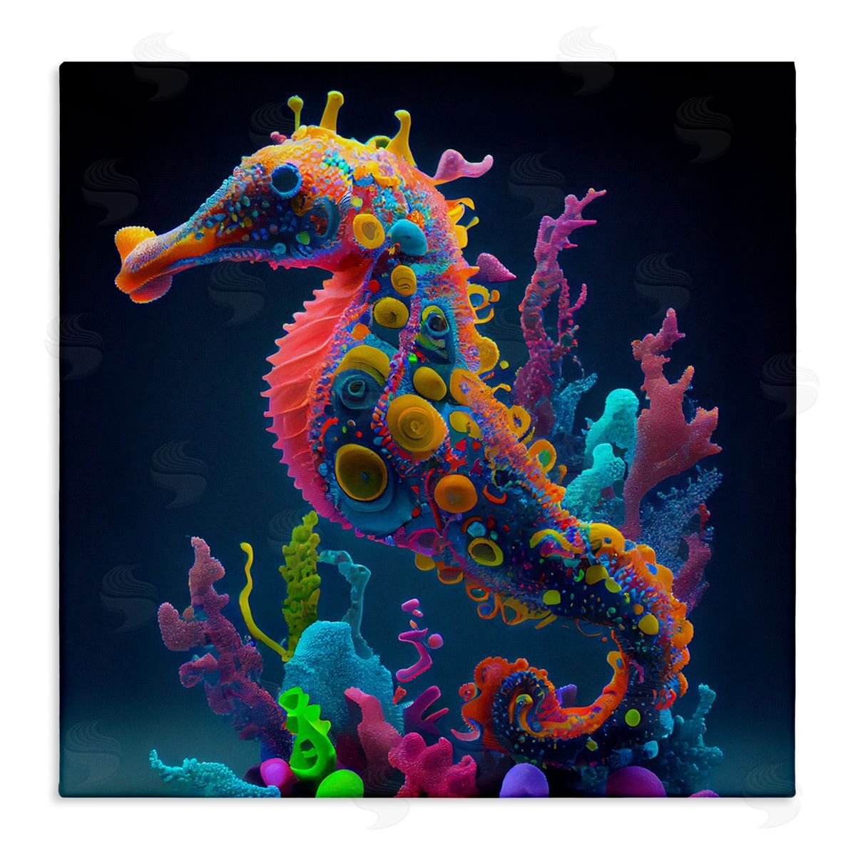 CyberGeek Design Abstract Seahorse Vivid Hues Stretched Canvas Wall Art Print