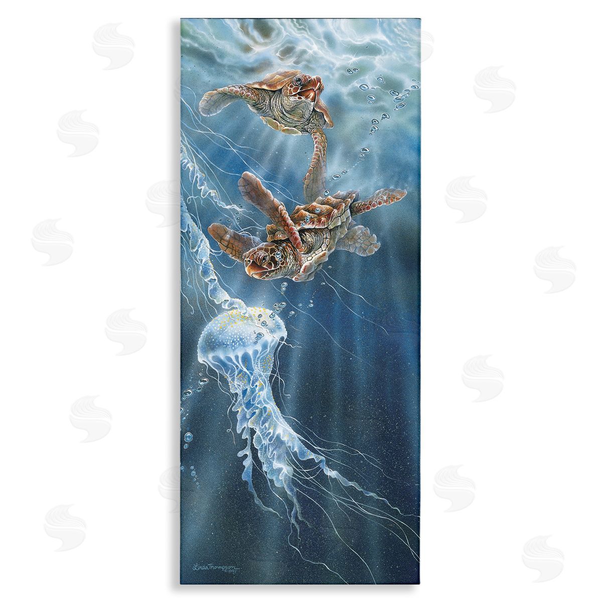Linda Thompson Underwater Jellyfish & Turtles Stretched Canvas Wall Art Print