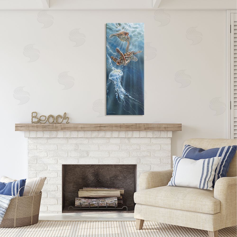 Linda Thompson Underwater Jellyfish & Turtles Canvas Wall Art in Room