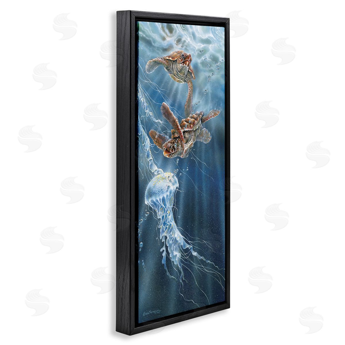 Linda Thompson Underwater Jellyfish & Turtles Black Floating Frame Canvas Wall Art Print
