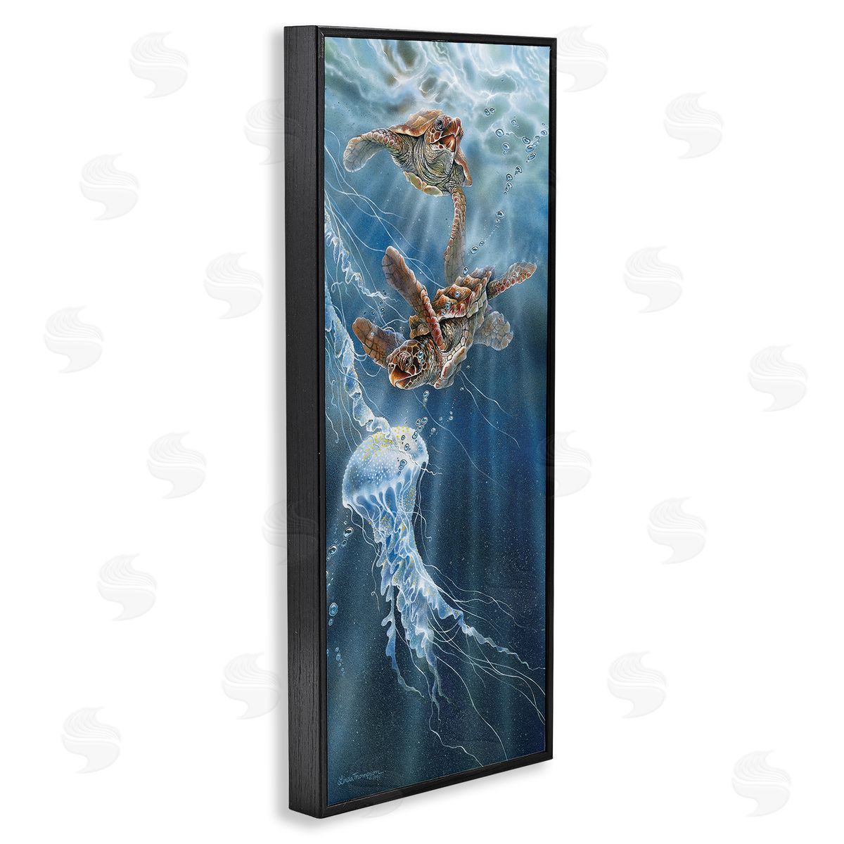 Linda Thompson Underwater Jellyfish & Turtles Black Framed Glicee Wall Art Print