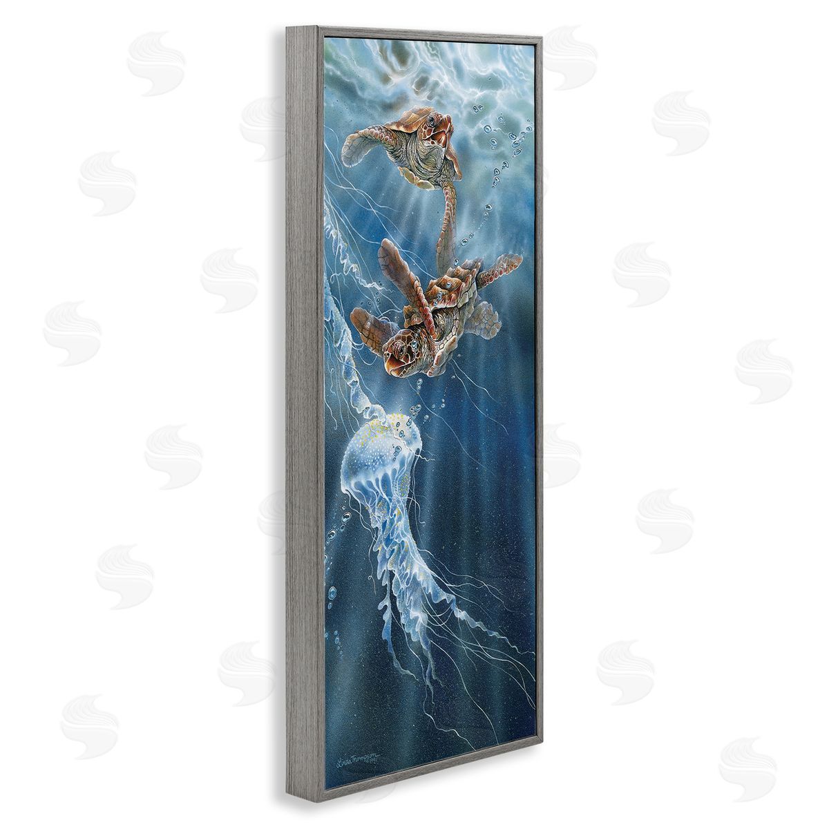 Linda Thompson Underwater Jellyfish & Turtles Gray Framed Glicee Wall Art Print