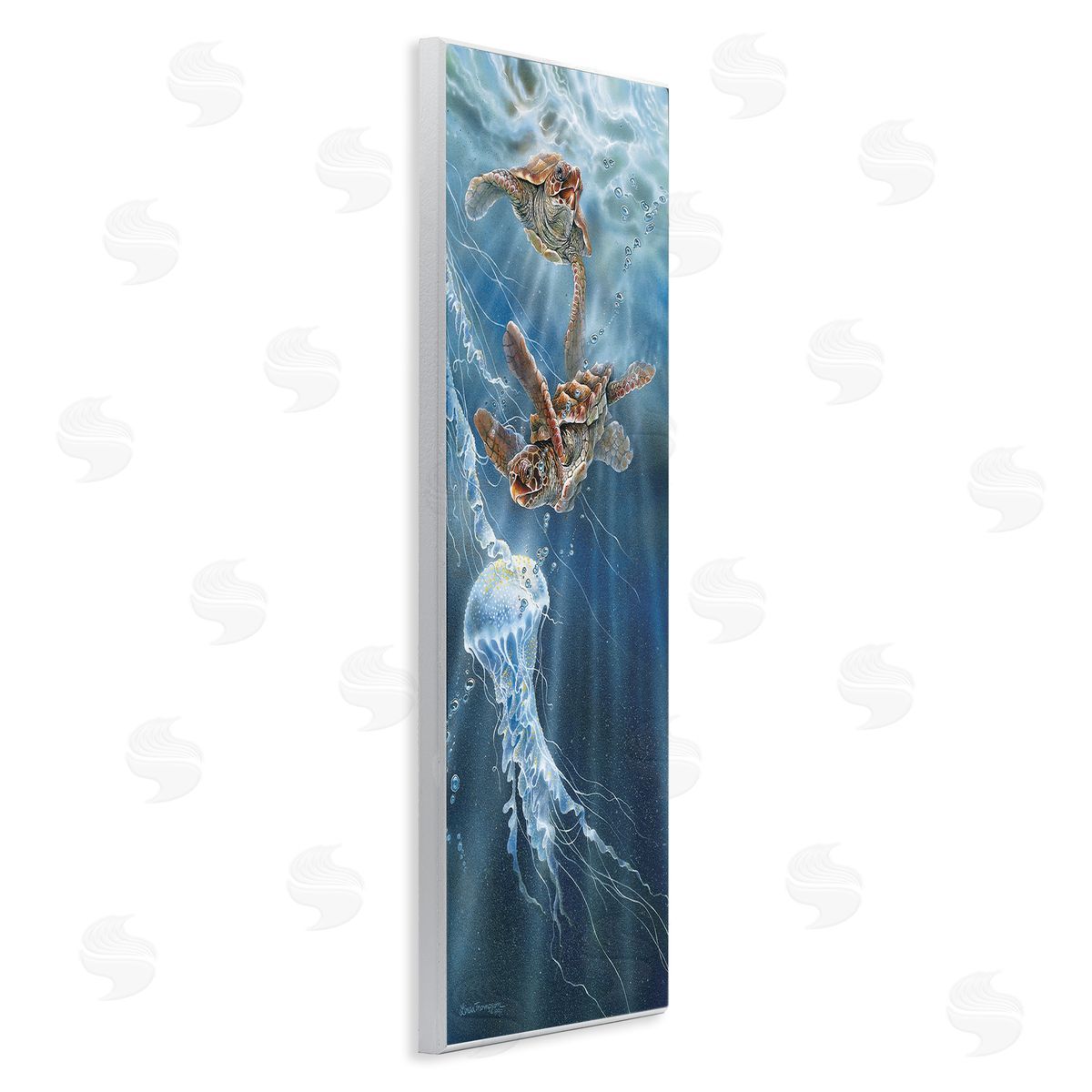Linda Thompson Underwater Jellyfish & Turtles Wooden Wall Plaque Art Print