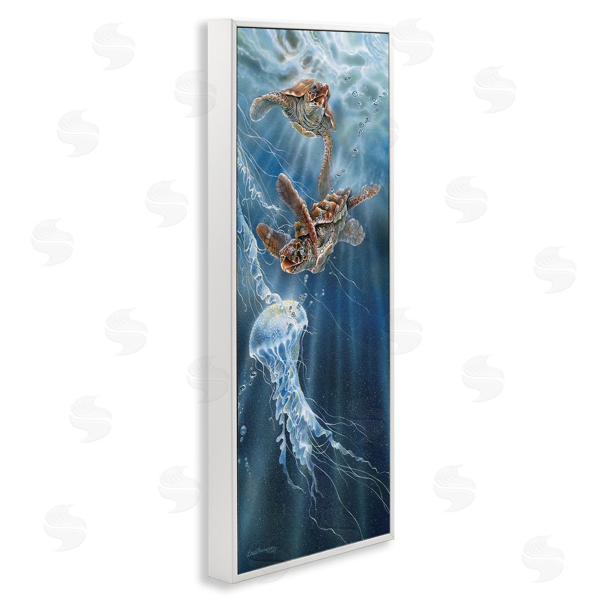 Linda Thompson Underwater Jellyfish & Turtles White Framed Glicee Wall Art Print