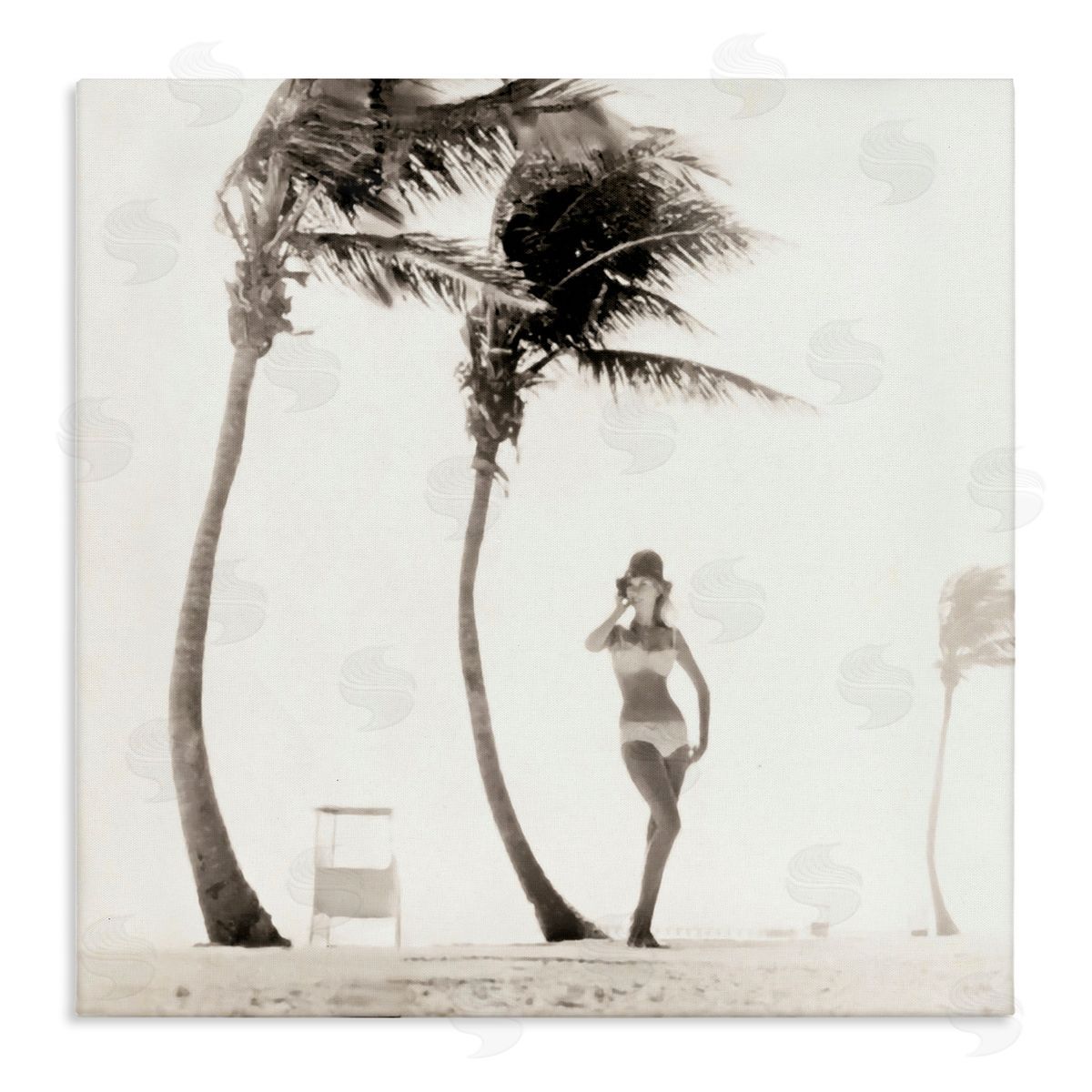 Graffitee Studios White Bikini Windblown Beach Stretched Canvas Wall Art Print