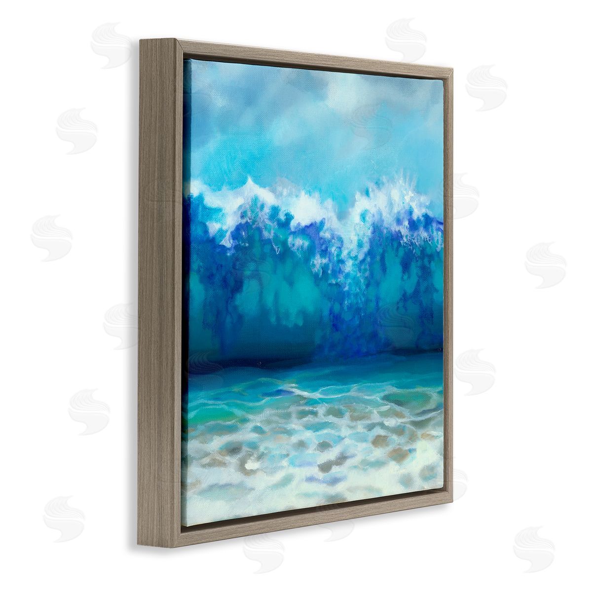 Louise Montillio Abstract Tsunami Waves Beach Tide Brown Floating Frame Canvas Wall Art Print