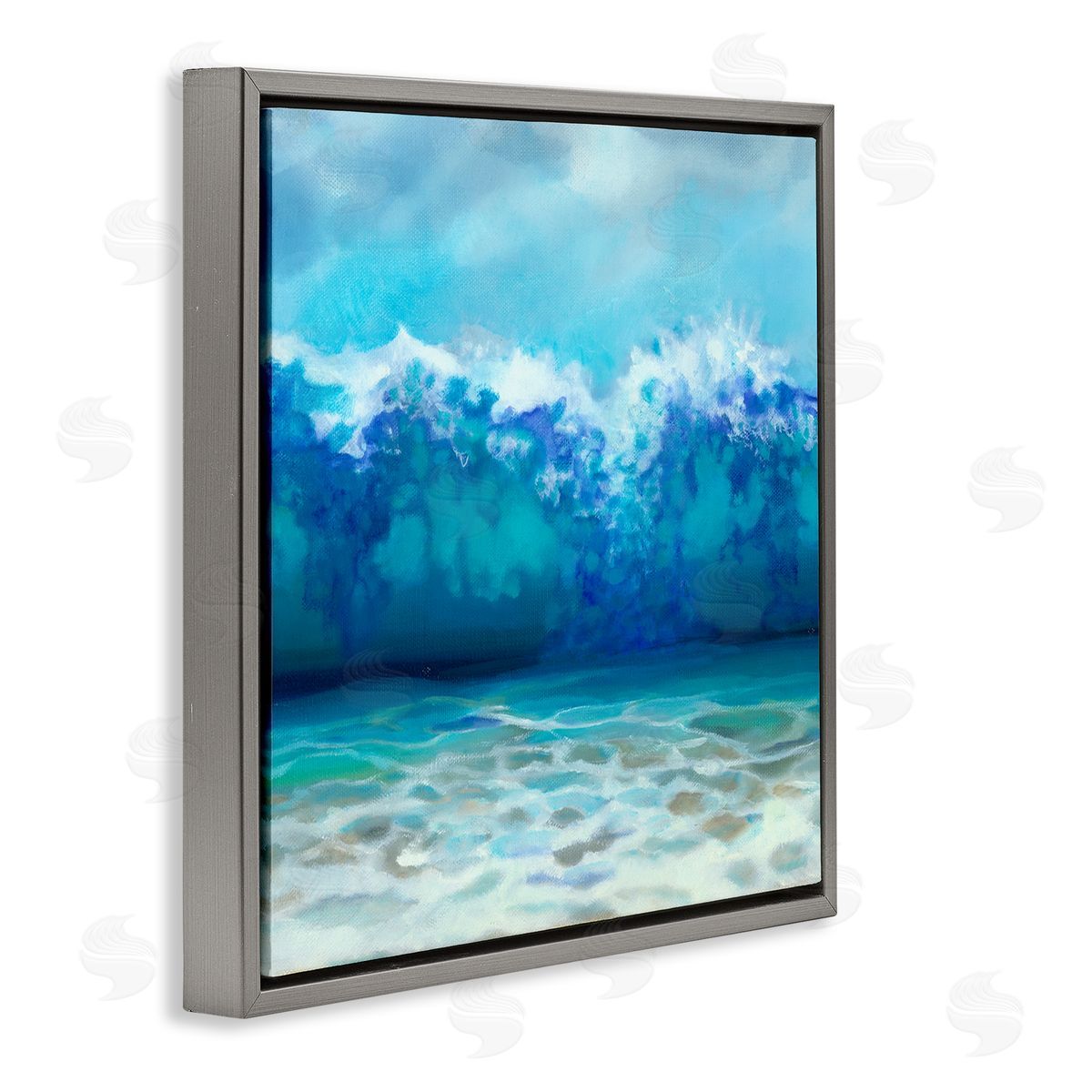 Louise Montillio Abstract Tsunami Waves Beach Tide Gray Floating Frame Canvas Wall Art Print