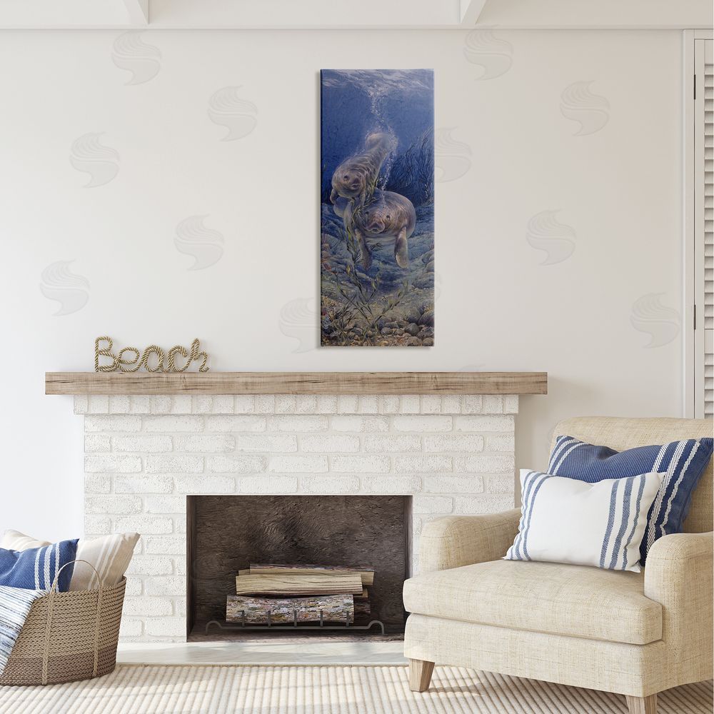 Linda Thompson Shell Game Underwater Manatees Canvas Wall Art in Room
