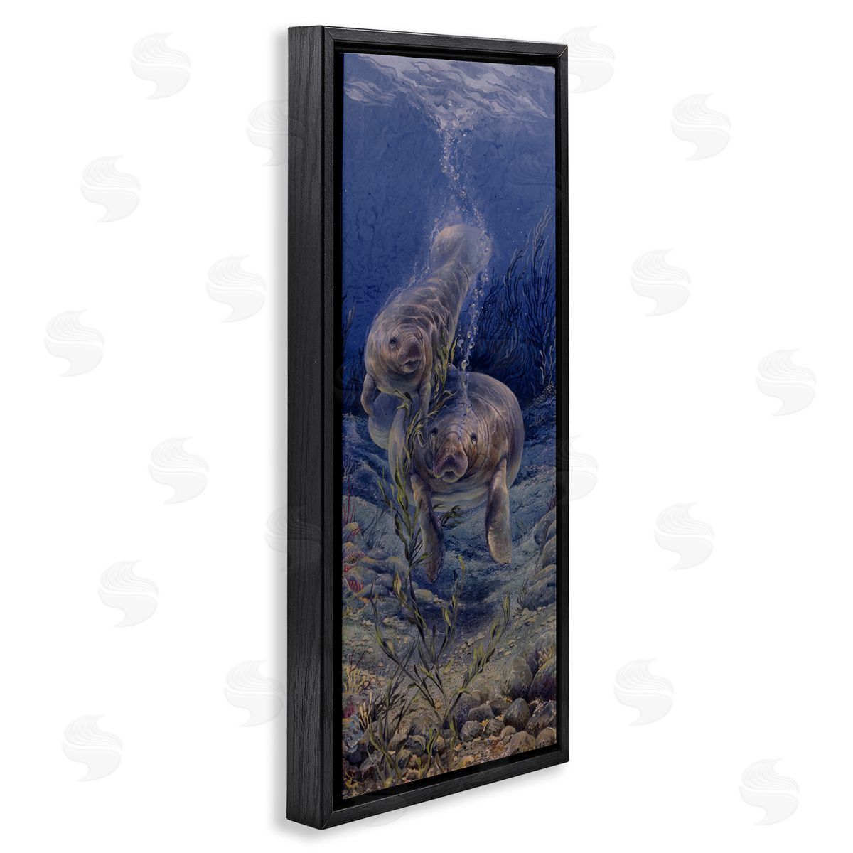 Linda Thompson Shell Game Underwater Manatees Black Floating Frame Canvas Wall Art Print